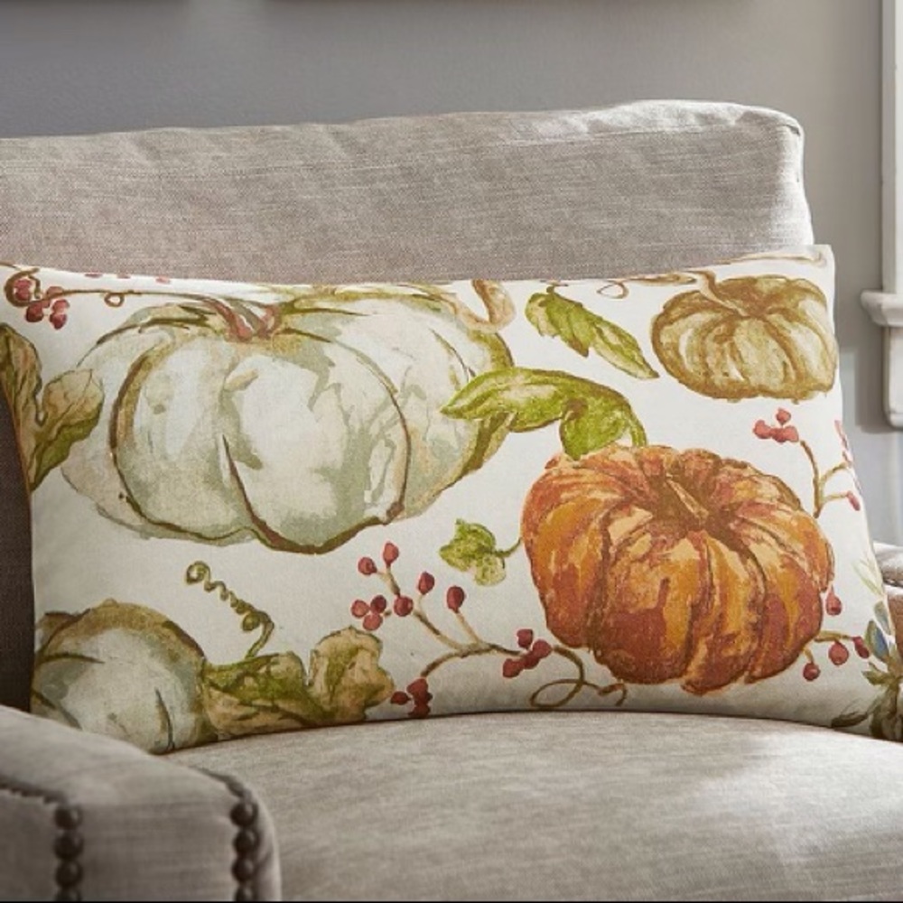 Pottery Barn outdoor pumpkin watercolor 16” x 26” pillow BN SOLD OUT!